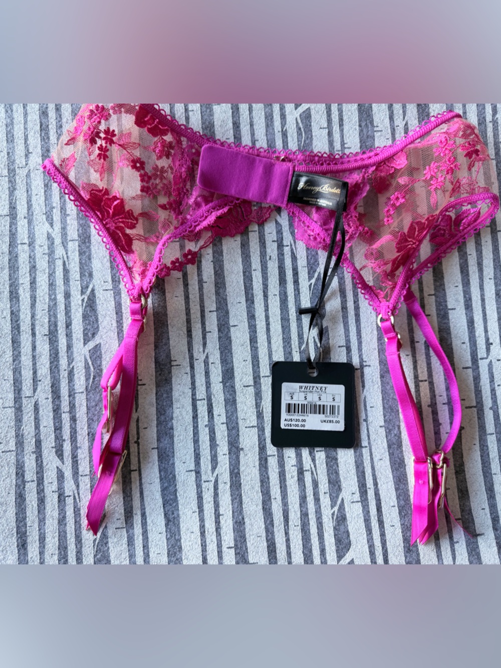 Honey Birdette Fuchsia Floral Lace Garter Belt